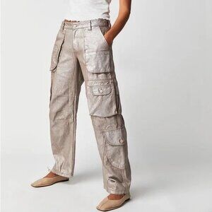 Free People Barrel Metallic Cargo Jeans NWOT